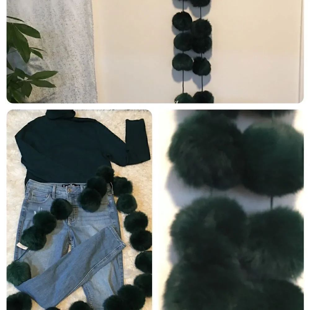 Hunter Green Shimmer Faux fur Ball Scarf